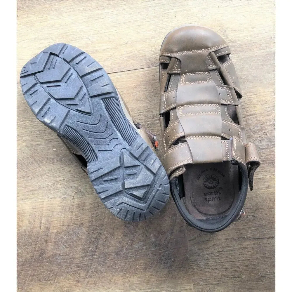 Earth Spirit Sandals Mens sz 8 Fisherman Brown Leather Closed Toe Gelron Cushion